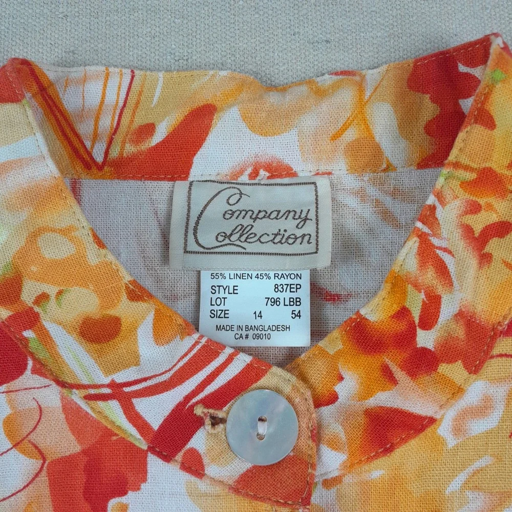 Vintage Company Collection Linen Blend Jacket Womens 14 Orange Abstract Floral